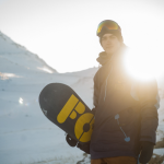 snowboarder on the mountain with a snowboard