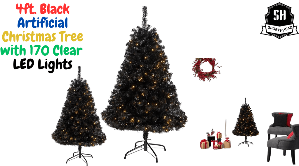 4ft. Black Artificial Christmas Tree with 170 Clear LED Lights