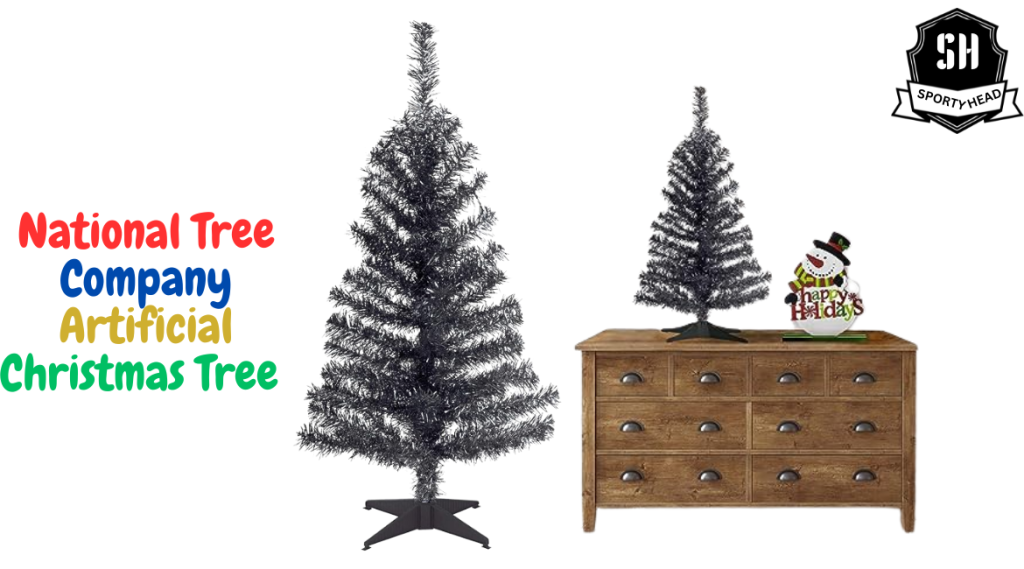 National Tree Company Artificial black 
 Christmas Tree, Black Tinsel, Includes Stand, 3 feet